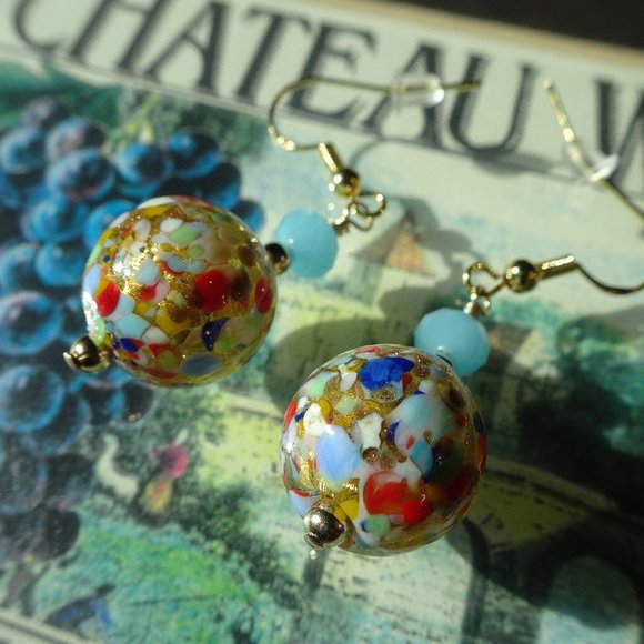 Handcrafted earrings made from Cluseau style glass beads from Murano, Italy - Picture 4 of 7
